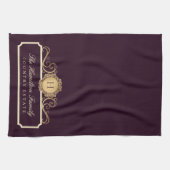 Elegante Family Zuhause Monogram Burgundy Plum Win Geschirrtuch (Horizontal)