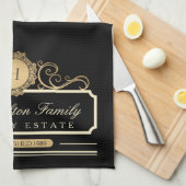 Elegante Family Zuhause Monogram Gold Black Kitche Geschirrtuch (Viertel Falte)