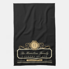 Elegante Family Zuhause Monogram Gold Black Kitche Geschirrtuch