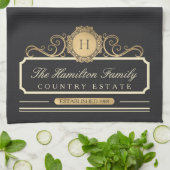 Elegante Family Zuhause Monogram Gold Kohle Küche Geschirrtuch (Gefaltet)