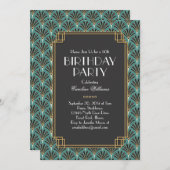 Elegante Fans Art Deco Aquamarin Einladung (Vorne/Hinten)