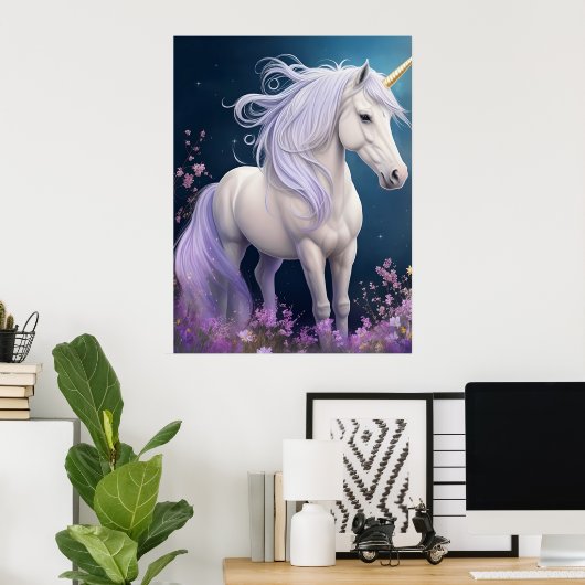 Elegante Fantasy Magical Unicorn Poster (Heimbüro)