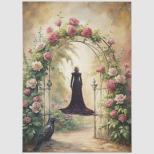 Elegante Fantasy Woman & Raven French Florals Seidenpapier
