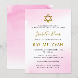 Elegante Farbe Pastel Pink Gold Bat Mitzvah Einladung