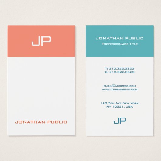 Elegante Farben Elite Design Modernes Monogramm (Vorne & Hinten)