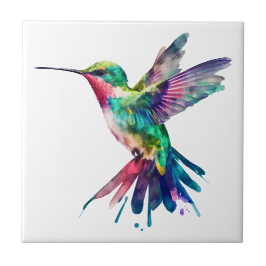 Elegante Farben Hummingbird Wasserfarbe Fliese (Vorderseite)