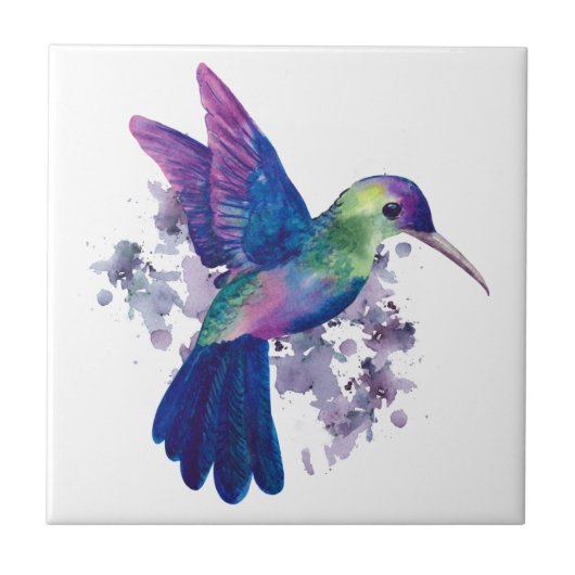 Elegante Farben Hummingbird Wasserfarbe Fliese (Vorderseite)