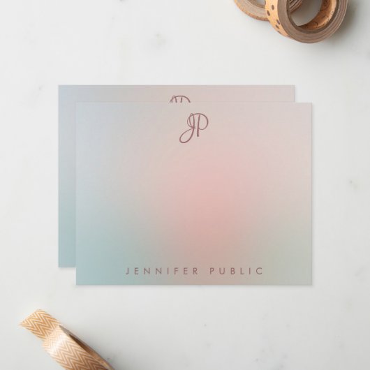 Elegante Farben Script Mit Monogramm Modern Einfac Mitteilungskarte (Vorderseite/Rückseite Beispiel)