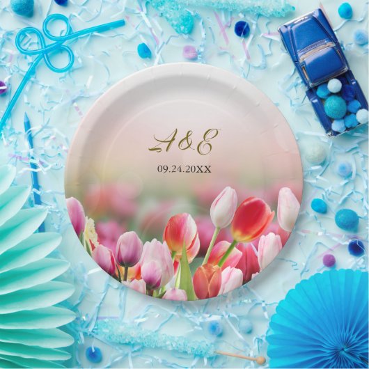 Elegante Farben Tulip Florals Hochzeit Pappteller (Party)