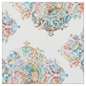 Elegante Farben über weißes Blumendekor Stoff (Nahaufnahme)