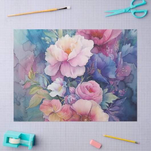 Elegante Farben Wasserfarbe Blumendekoupage Seidenpapier (Basteln)