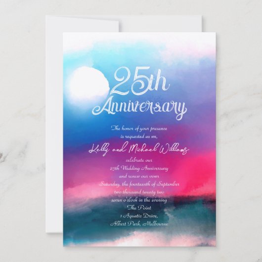 Elegante Farben Wasserfarben Jubiläum Einladung (Vorderseite)