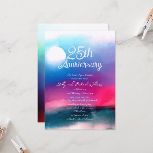 Elegante Farben Wasserfarben Jubiläum Einladung (Vorderseite/Rückseite Beispiel)