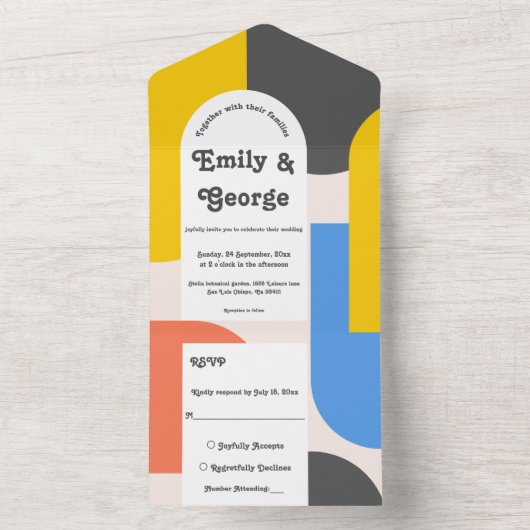 Elegante, farbenfrohe Abstrakte Hochzeit All In One Einladung (Innen Boden)