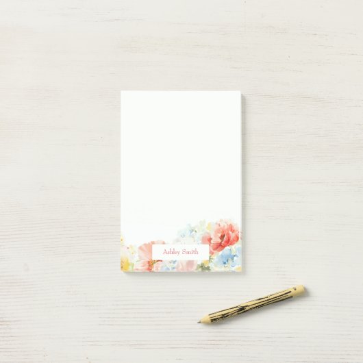 Elegante farbenfrohe Aquarellblumen oder Wildblume Post-it Klebezettel (Auf Schreibtisch)