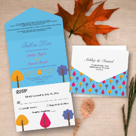 Elegante farbenfrohe Bäume Blauer Rustikale Sommer All In One Einladung