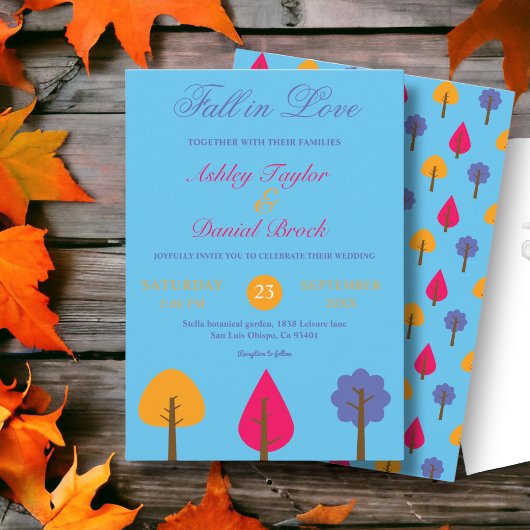 Elegante farbenfrohe Bäume Blauer Rustikale Sommer Einladung