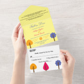 Elegante farbenfrohe Bäume fallen in Liebe Rustika All In One Einladung (Abreißen)