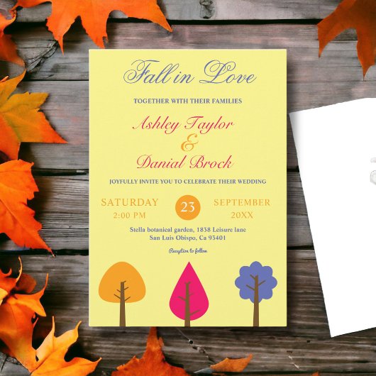 Elegante farbenfrohe Bäume fallen in Liebe Rustika Einladung