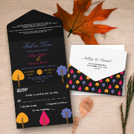 Elegante farbenfrohe Bäume Rustikale Schwarze Hoch All In One Einladung