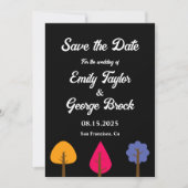 Elegante farbenfrohe Bäume Rustikale Schwarze Hoch Save The Date (Vorderseite)