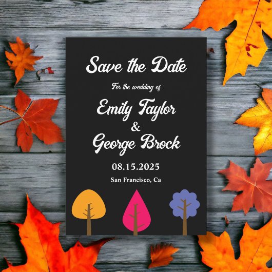 Elegante farbenfrohe Bäume Rustikale Schwarze Hoch Save The Date