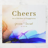 Elegante farbenfrohe blaue Orange Hochzeit Schaumweinetikett (Einzelnes Label)