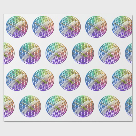 Elegante, farbenfrohe Blume des Libellen Geschenkpapier (Flach)