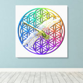 Elegante, farbenfrohe Blume des Libellen Leinwanddruck (Insitu (Holzboden))