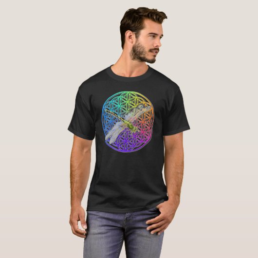 Elegante, farbenfrohe Blume des Libellen T-Shirt (Vorne ganz)