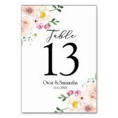 Elegante farbenfrohe Blume & Goldstücke Tischnummer (Rückseite)