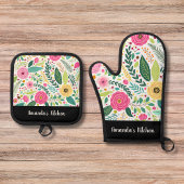 Elegante farbenfrohe Blume & Kraft Personalisierte Ofenhandschuh & Topflappen-Set
