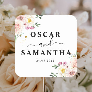 Elegante farbenfrohe Blume und Goldtropfen Quadratischer Aufkleber