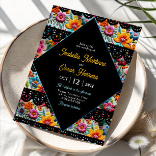Elegante farbenfrohe Blumen-Fiesta schwarze Hochze Einladung
