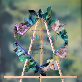 Elegante farbenfrohe Blumen schwarze Hochzeit Acrylschild