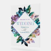 Elegante farbenfrohe Blumen schwarze Hochzeit Acrylschild (Winkel)