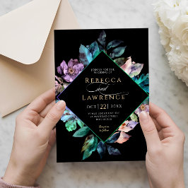 Elegante farbenfrohe Blumen schwarze Hochzeit Einladung