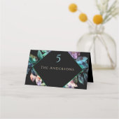 Elegante farbenfrohe Blumen schwarze Hochzeit Platzkarte (Rückseite)