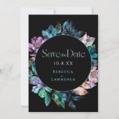 Elegante farbenfrohe Blumen schwarze Hochzeit Save The Date (Vorderseite)