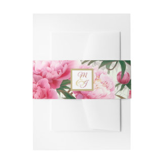 Elegante farbenfrohe Blush Pink Peonies Wedding Einladungsbanderole