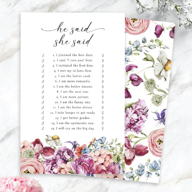 Elegante farbenfrohe Blüte sagte er sagte, sie sag (Elegant Colorful Jewel Tone Floral He Said She Said Game by Painted Paperie
)