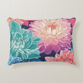 Elegante farbenfrohe Dahlia-Blume auf dunklem Hint Dekokissen