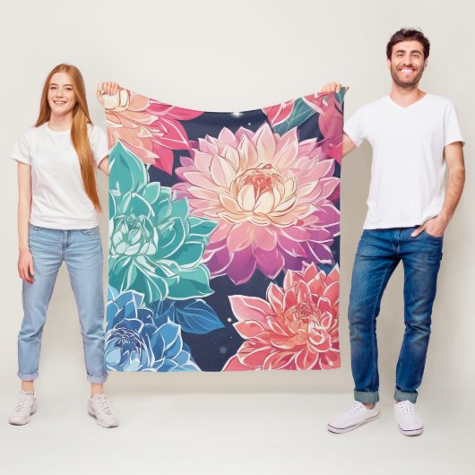 Elegante farbenfrohe Dahlia-Blume auf dunklem Hint Fleecedecke (Beispiel)