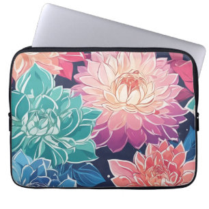 Elegante farbenfrohe Dahlia-Blume auf dunklem Hint Laptopschutzhülle