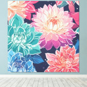 Elegante farbenfrohe Dahlia-Blume auf dunklem Hint Leinwanddruck (Insitu (Holzboden))