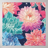 Elegante farbenfrohe Dahlia-Blume auf dunklem Hint Poster (Vorne)