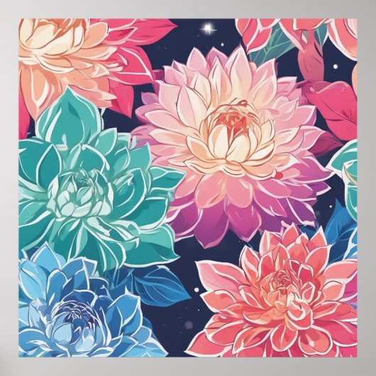 Elegante farbenfrohe Dahlia-Blume auf dunklem Hint Poster (Vorne)