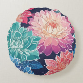 Elegante farbenfrohe Dahlia-Blume auf dunklem Hint Rundes Kissen
