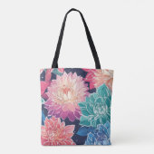 Elegante farbenfrohe Dahlia-Blume auf dunklem Hint Tasche (Rückseite)