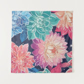 Elegante farbenfrohe Dahlia-Blume auf dunklem Hint Wandteppich (Vorderseite (Horizontal))